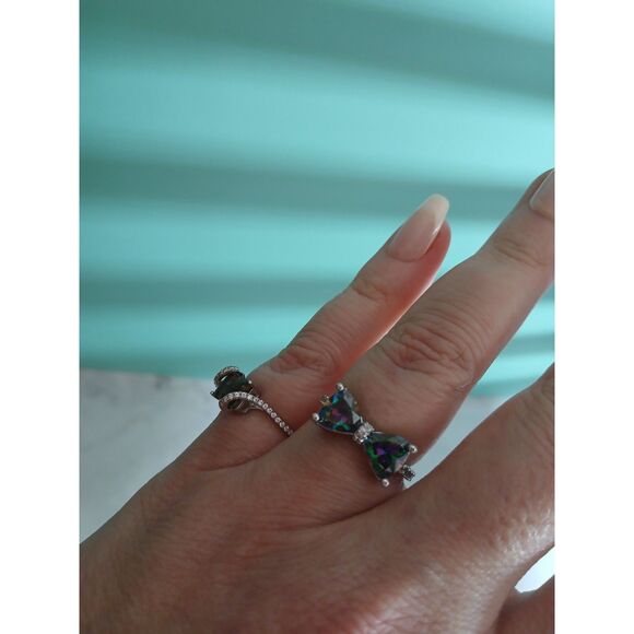 S925 Sterling Silver Plated Rainbow Topaz Bow Ring – Multiple Colors & Finishes - Picture 9 of 16